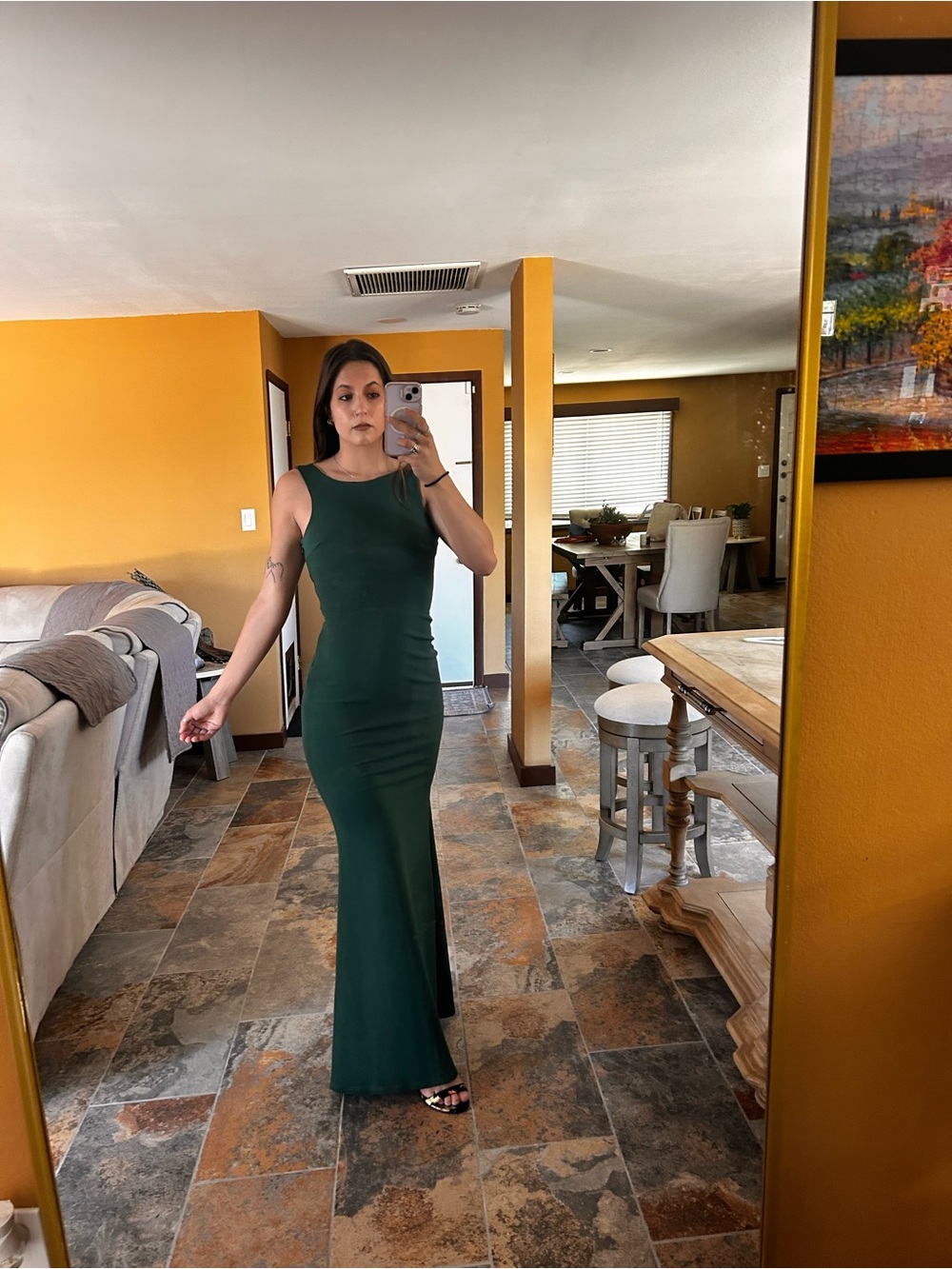 Lulus XS Dark Green Mermaid Maxi Dress Open Back Criss Cross Formal Gown